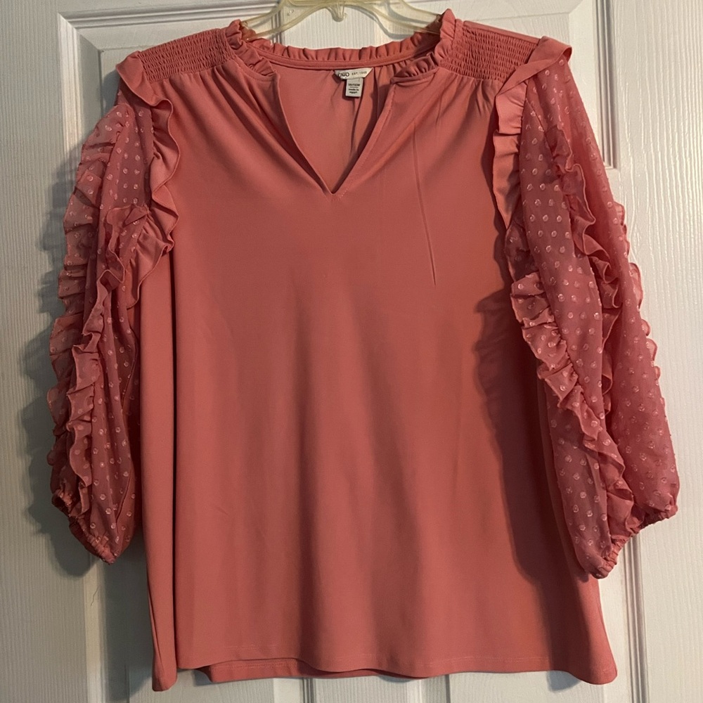 Cato Coral Ruffle Sleeve Blouse